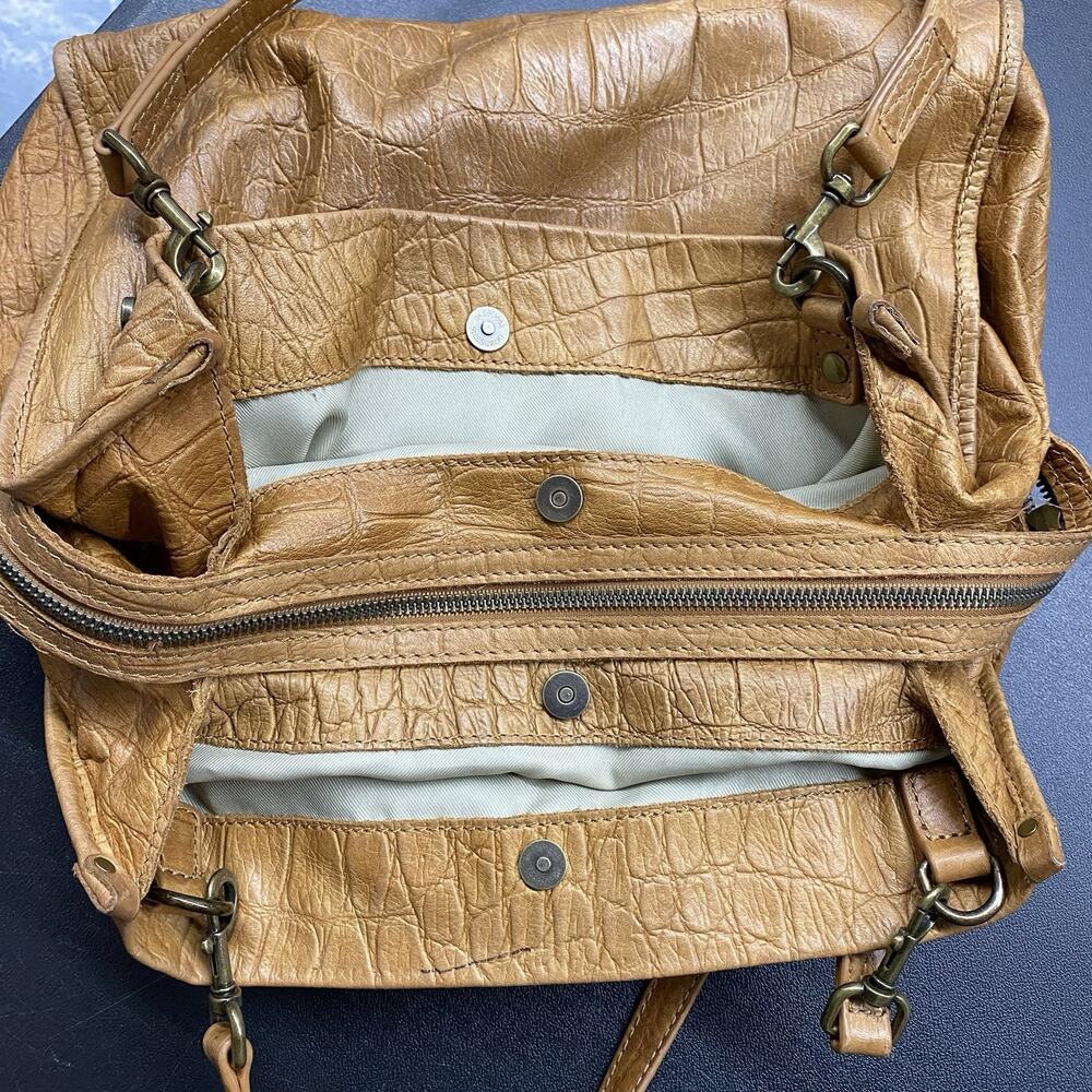 American Leather Co. Lenox Triple Entry Satchel Cafe Latte Debossed Croc Pattern - Picture 10 of 15